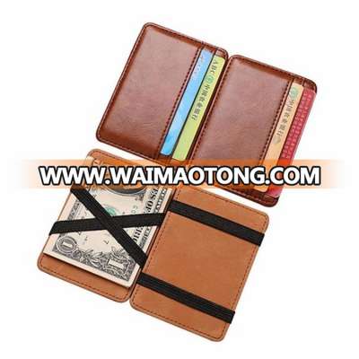 2016 best selling popular magic men leather wallet with multi card holder and elastic strap