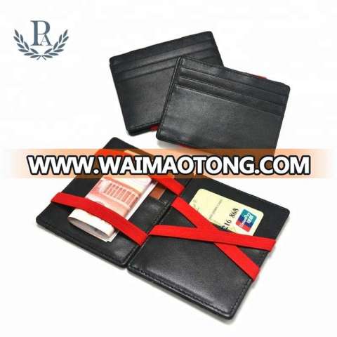 Customized design durable men genuine leather slim RFID coin case bifold magic wallet